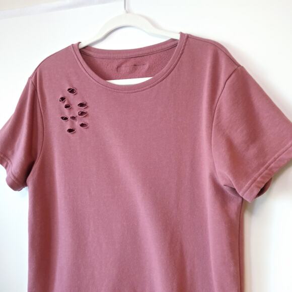 Alphalete Womens L Short Sleeve Sweatshirt Top Longline Distressed Athleisure - Picture 2 of 10